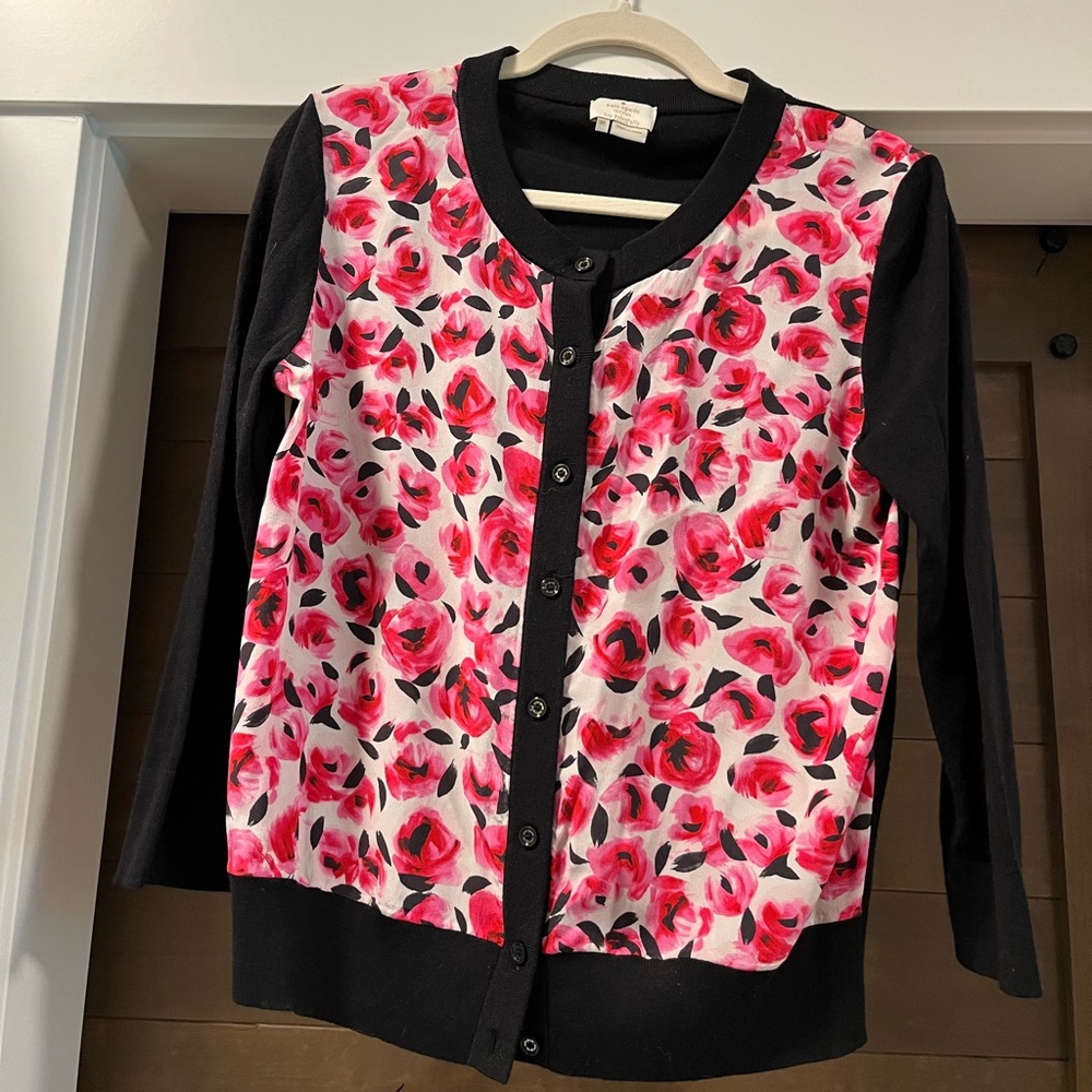 kate spade Black Cardigan with Pink Floral Front